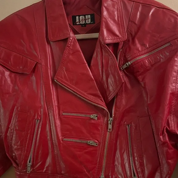 Vintage 80s genuine leather woman’s IOU red biker jacket - Picture 2 of 13